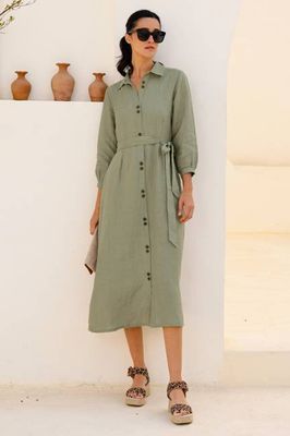 Linen Shirt Dress | Khaki