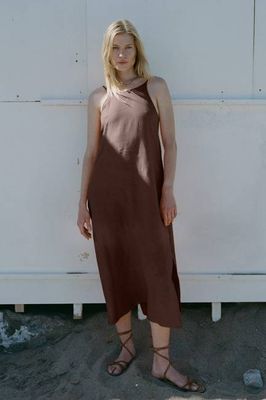 The Trude Linen Slip Dress in chocolate
