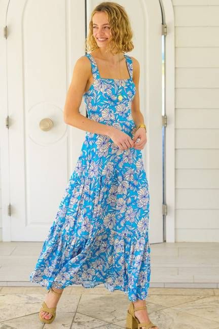 Aurelia Satin Dress | Lined Floral Turquoise/Cream