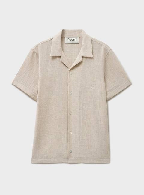 Recycled Basket Weave Stone Short Sleeved Shirt