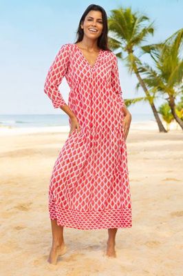 Mykonos Organic Cotton Maxi Dress | White/Red