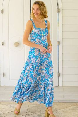 Aurelia Satinkleid | Gefüttert mit Blumenmuster Türkis/Creme