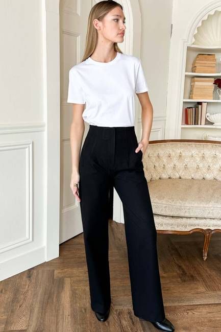 Darted Wide Leg Trouser - Black