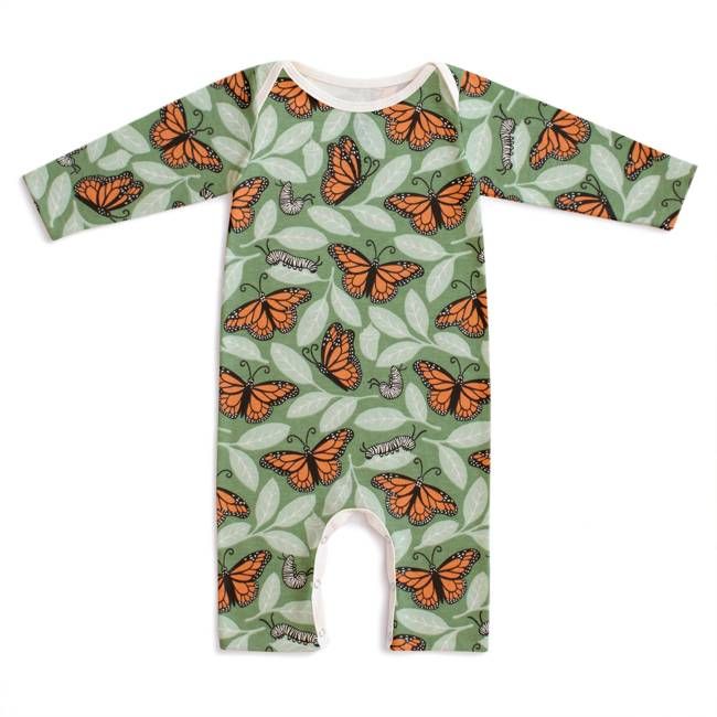 Long-Sleeve Romper - Monarchs Dark Green