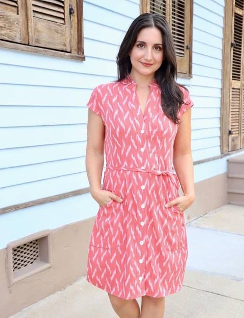 Calypso Coral Button Dress