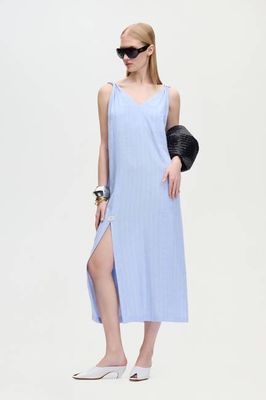 Striped Linen Blend Strappy Dress