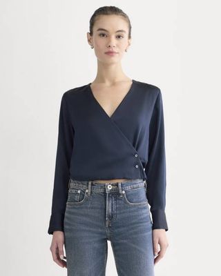 Wrap Top in Silk Charmeuse | Navy