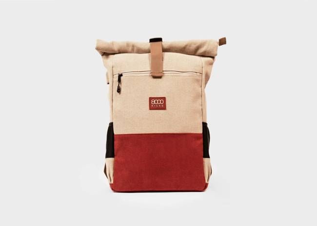 Everyday Hemp Rolltop Backpack in Beige and Red