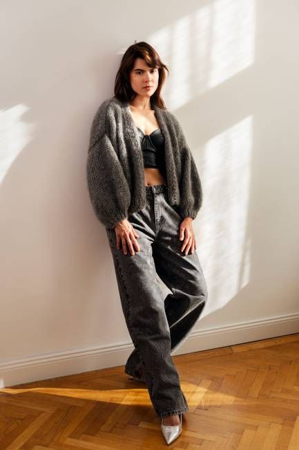 Mohair Bomber Cardigan in Grey Melange