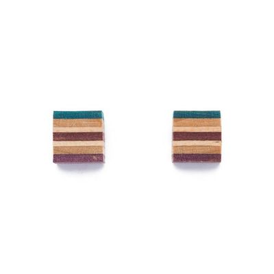 Square Recycled Skateboard Wood Stud Earrings