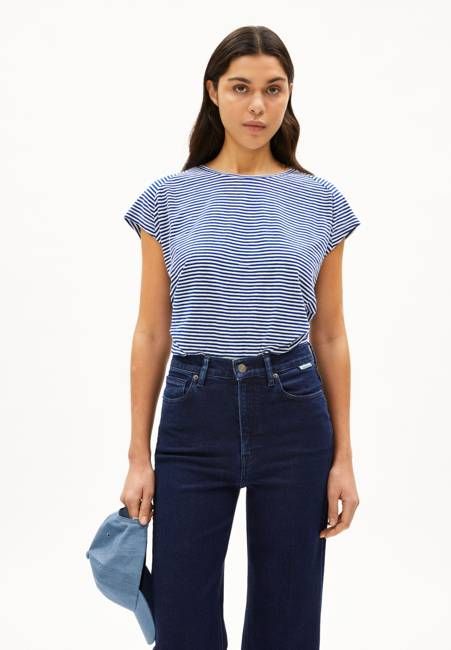 ONELIAA LOVELY STRIPES T-SHIRT | oatmilk-lapis blue