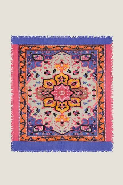 Border Print square scarf | Pink/Purple/Orange