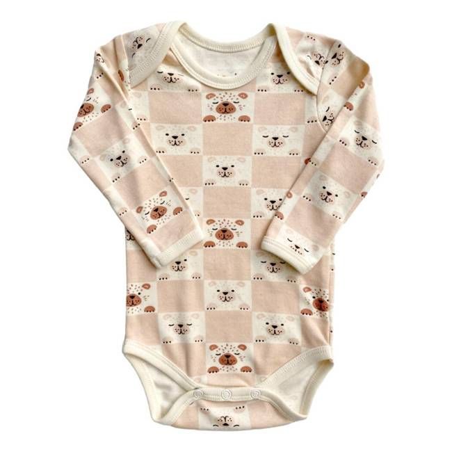 Organic Cotton Long Sleeve Bodysuit - Checkered Bear