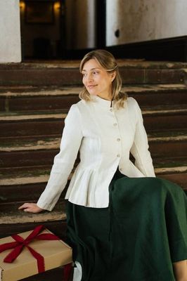 Peplum Jacket, Twill Linen, Milky Herringbone