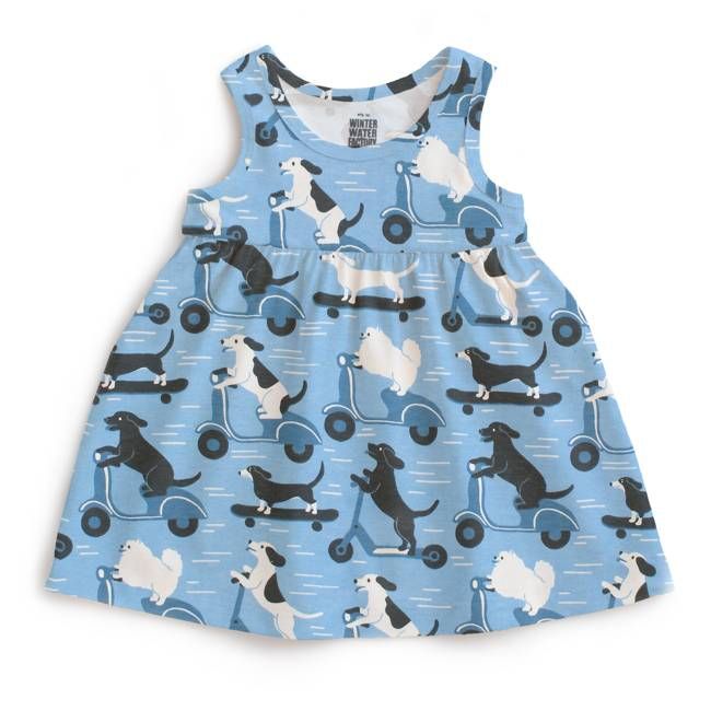 Alna Baby Dress - Dogs on Scooters Blue