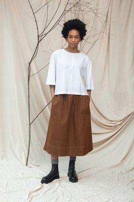 Alma-Leigh Recylced Cotton Denim Skirt in Bark Brown