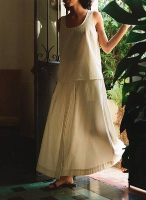 Ananda Skirt, Textured Organic Poplin, Parchment