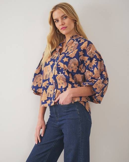Gingerbread Party - Brentwood Blouse - Classic Navy