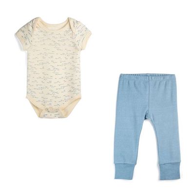 Organic Cotton Baby Bodysuit + Pant Bundle: Bunny Hop
