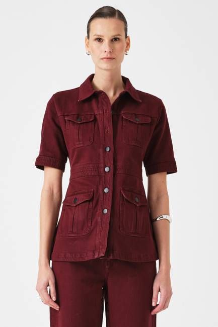 Ani Half Sleeve Denim Jacket in Mulberry