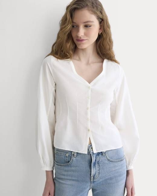 Balloon Sleeve Top in Cotton Silk | Bone