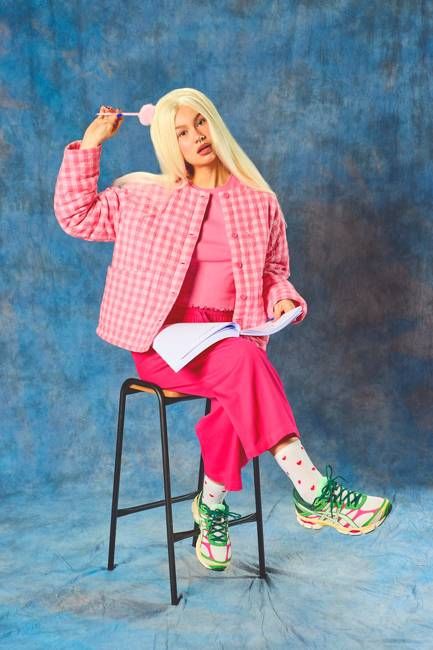 Cleo - Cotton Collarless Quilted Jacket in Pink Check