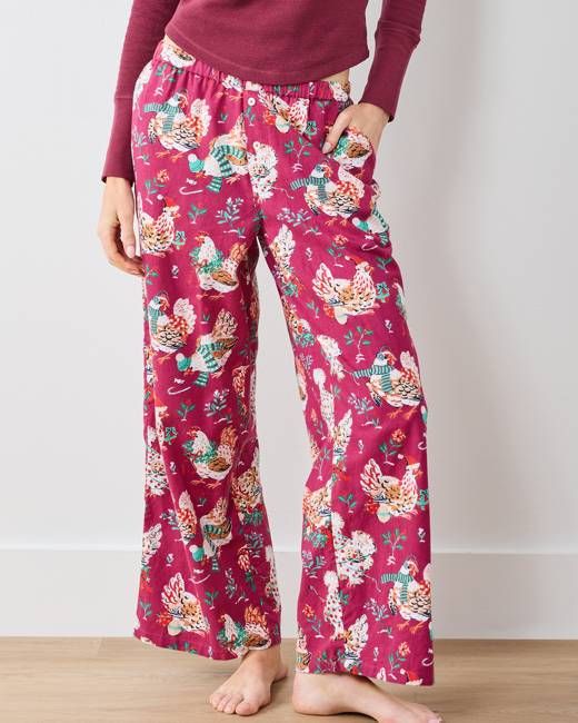 Holiday Hens - Lightweight Flannel Wide Leg PJ Pants - Burgundy