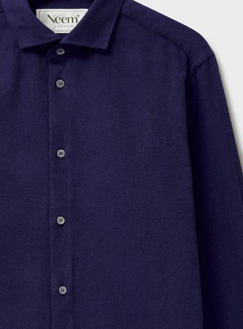 Recycled Italian Flannel Navy Cut Away Collar Shirt