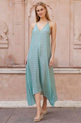 Halter Viscose Midi Dress | Sage/White