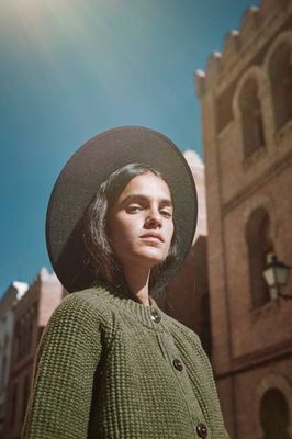 AGATHE Long Knit Jacket in Merino Wool - Olive Green