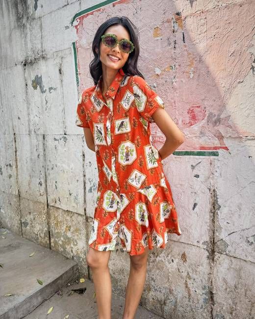 Birds Of India - Gracie Dress - Copper
