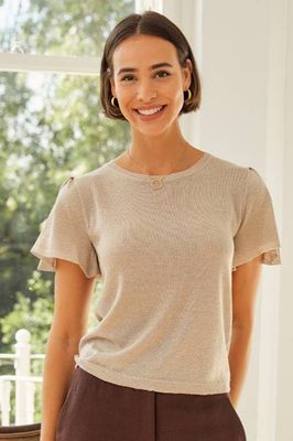 Metallic Knit Angel Sleeve T-Shirt | Gold