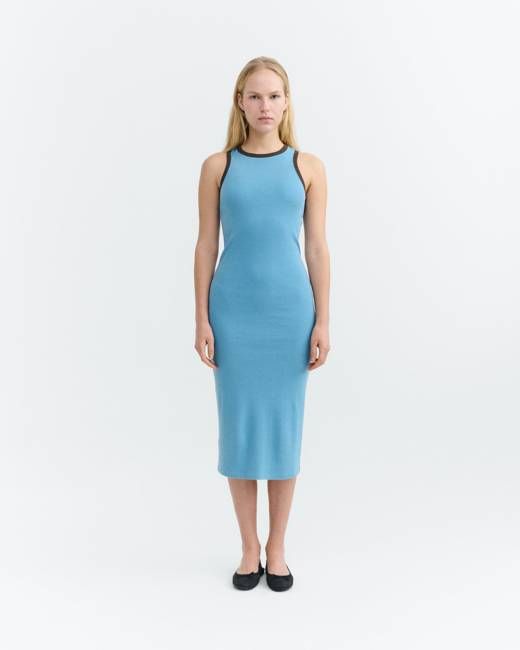 Doechi blue slim back slit dress