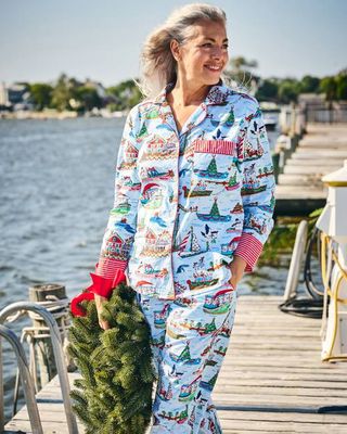 Sugar Plum Ferry - Long PJ Set - Blue Sailboat