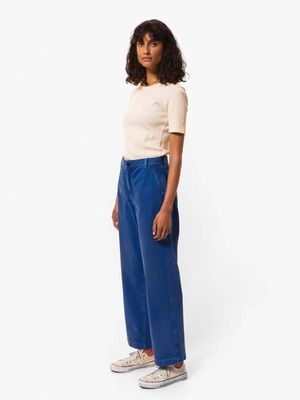 Wendy Herringbone Blue regular wide-leg pants | Nudie Jeans