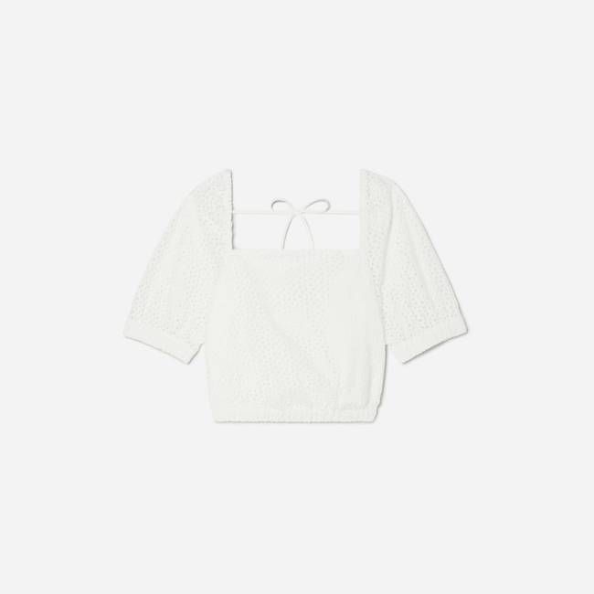 The Eyelet Puff Sleeve Top | White