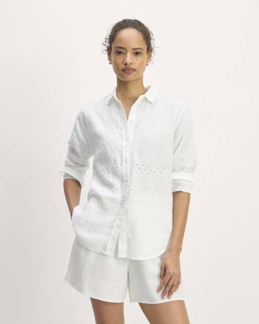 The Linen Eyelet Relaxed Shirt | White Eyelet