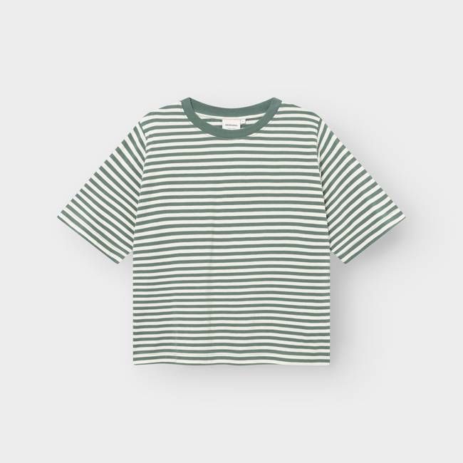 DEDICATED - T-shirt Vadstena Stripes Green/Off-White