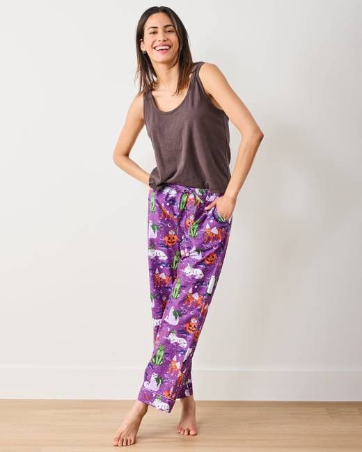 Halloween House Cats - Tall PJ Pants - Purple Tonic