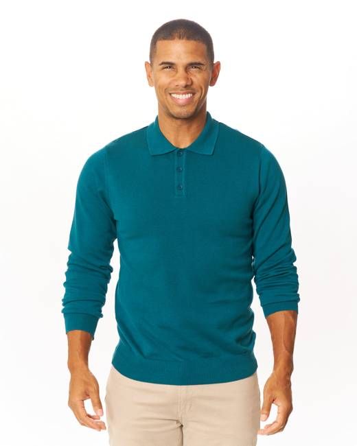 Teal Premium Sweater Knit Long Sleeve Polo