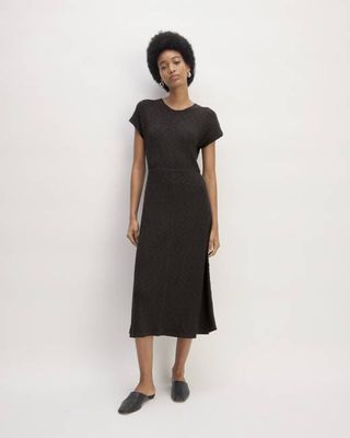 The Rib-Knit Cap-Sleeve Midi Dress | Black