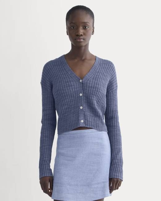 The Ribbed Cardigan in Cotton Linen | Indigo