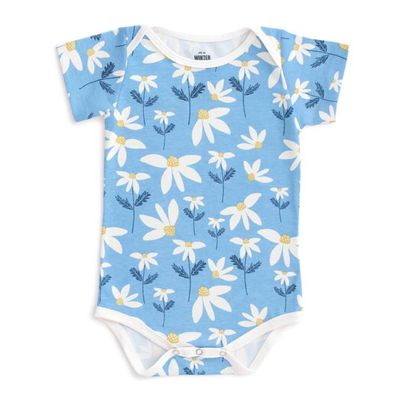 Short Sleeve Snapsuit - Daisies Blue