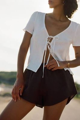 The Laurene Tie Blouse in white