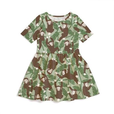Alna Baby Dress - Chimpanzees Green