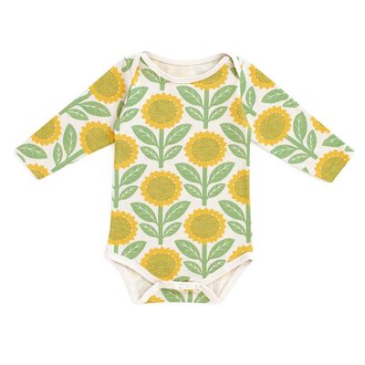 Long Sleeve Snapsuit - Sunflowers Green