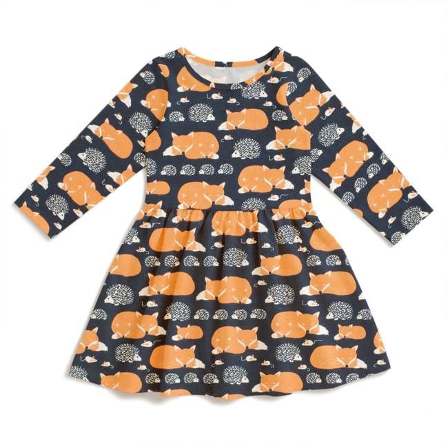 Calgary Dress - Foxes & Hedgehogs Night Sky