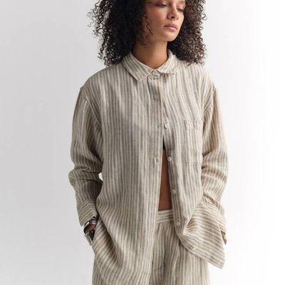 Organic Linen Striped Oversized Button Down