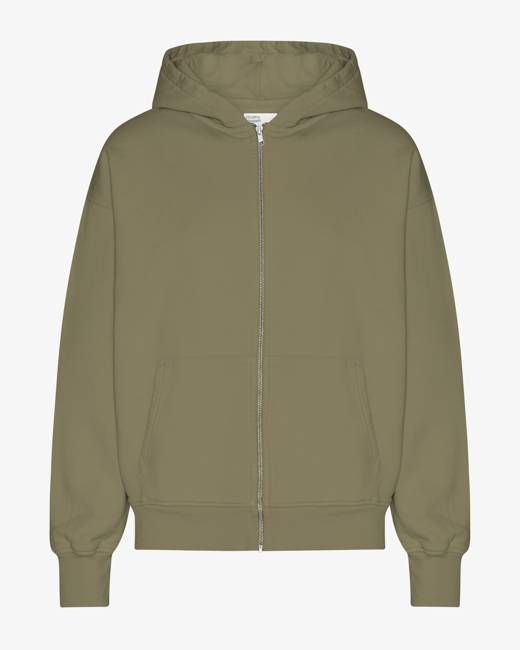 Organic Oversized Zip Hood - Dusty Olive