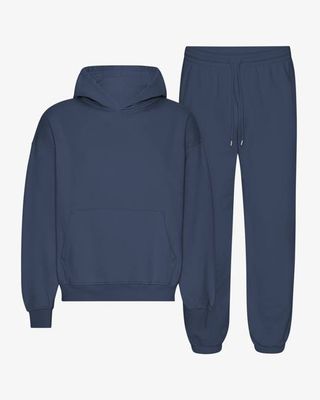 Organic Relaxed Hood Sweatsuit - Petrol Blue